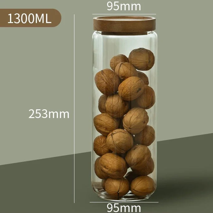 Wood Lid Glass Airtight Canister Storage Bottles Jars
