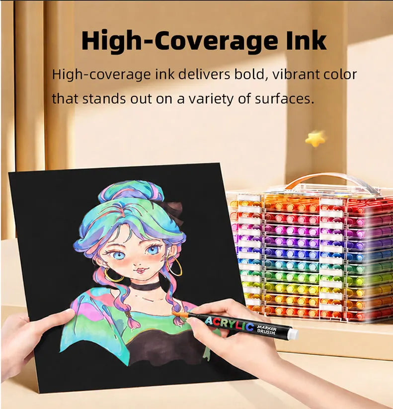 12-366 Colors Acrylic Marker Permanent Markers Brush Tip