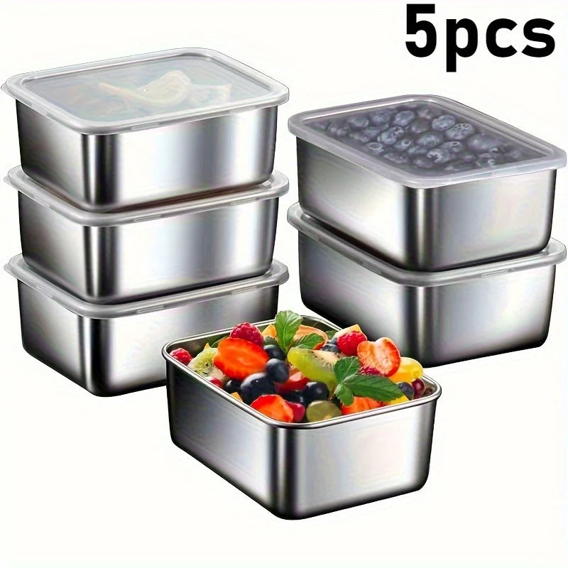 5pc Stainless Steel Food Storage Containers - Airtight