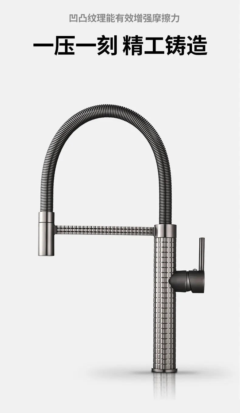 Black Spring Faucet Pull Down Handheld Shower Carved