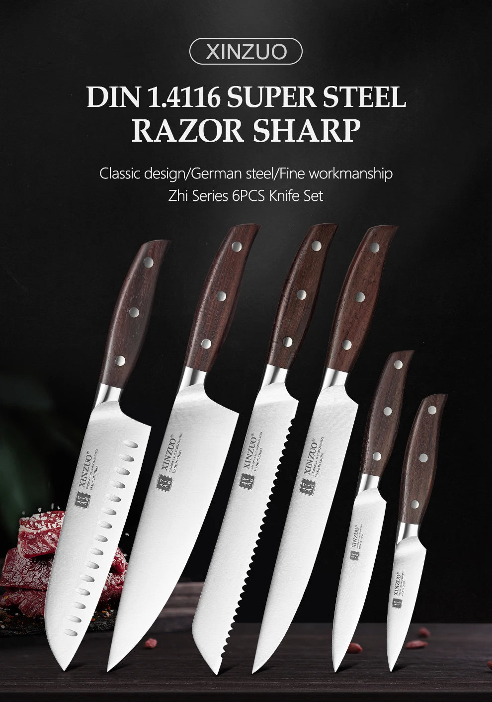 Xinzuo Knife Utility Cleaver Chef Bread Fruit Santoku