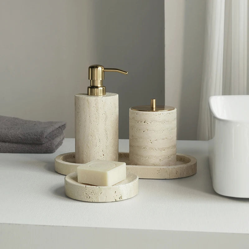 Travertine Bathroom Luxury Soap Dish Soap Dispenser Tissue