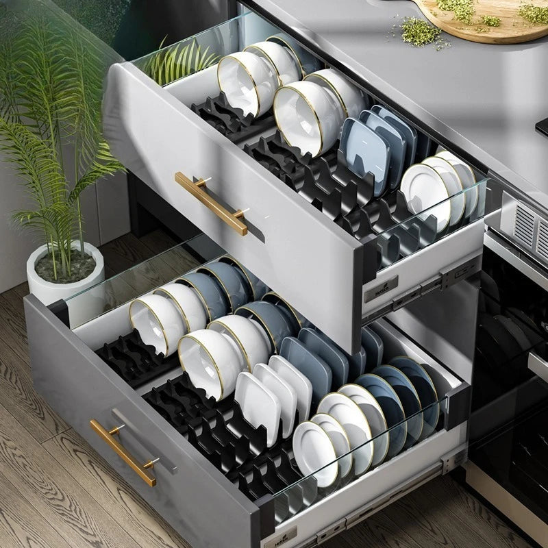 Bowls Dish Storage Rack Adjustable Buckle Cabinet Drawer