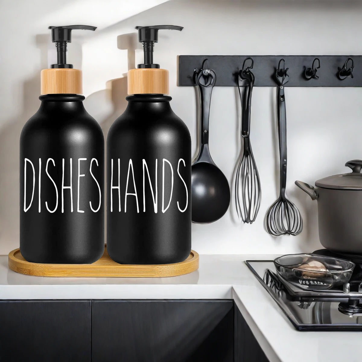 Dish Hand Soap Dispenser Bamboo Pump Liquid Hand