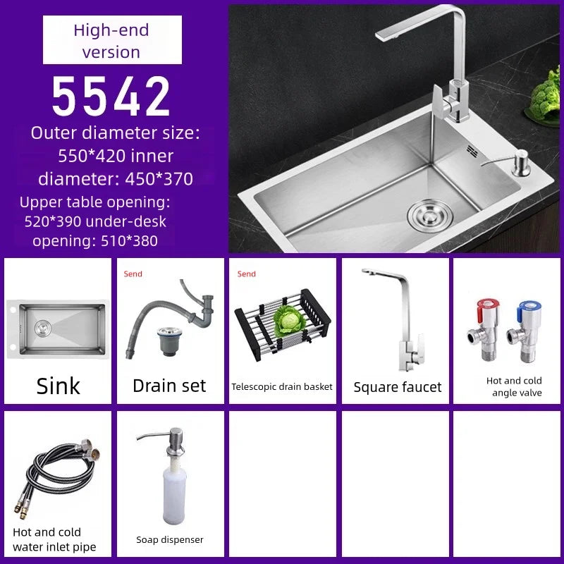 Stainless Steel Sink Narrow Long Model Side Hole