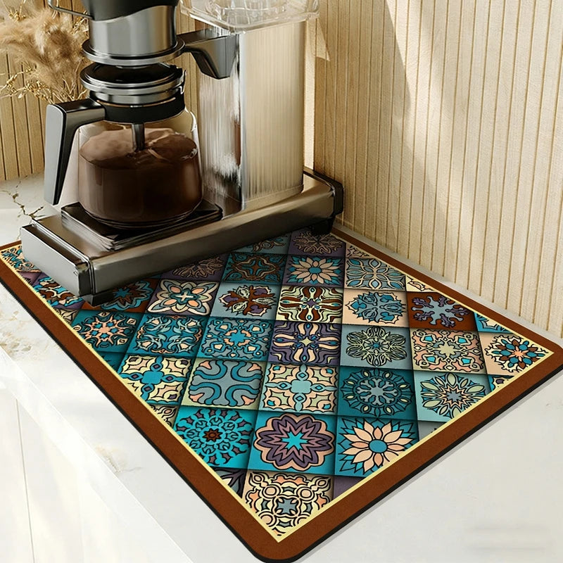 Retro Drying Mat Super-Absorbent Countertop Mat Tableware Drain