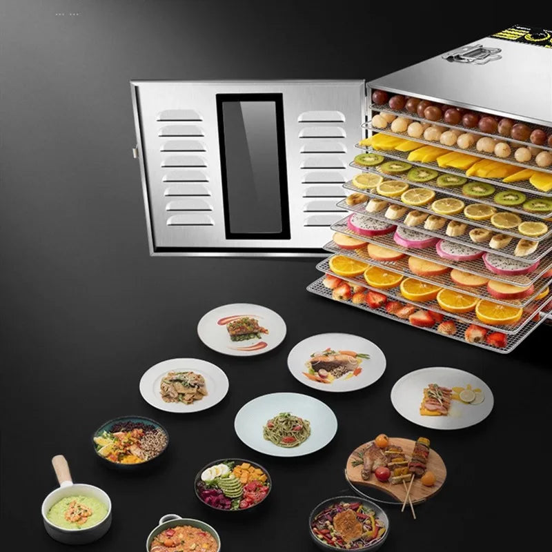 10-Tier Stainless Steel Food Dehydrator Dual Knobs 1000w
