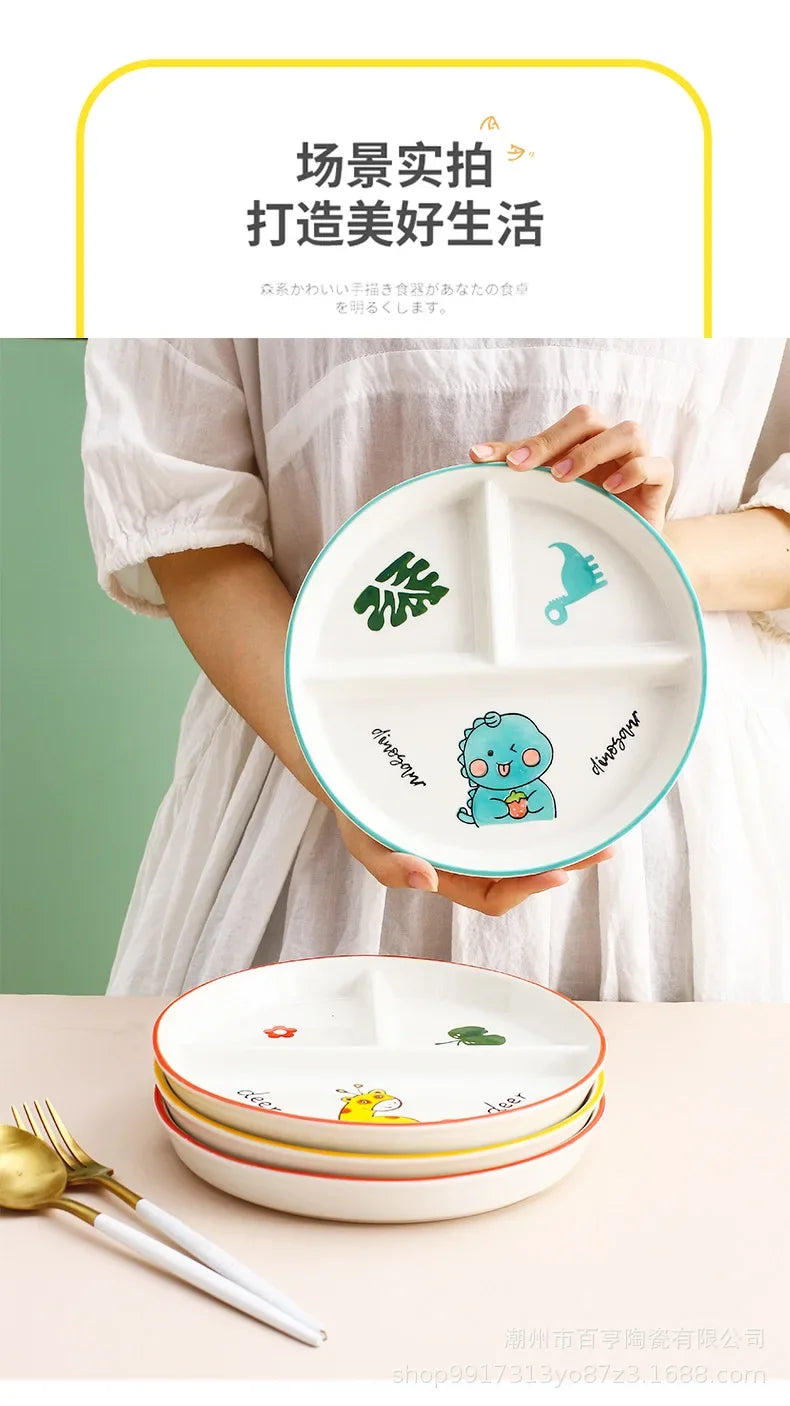 Divider Plate Ceramic Dish Serving Platter Children Tableware