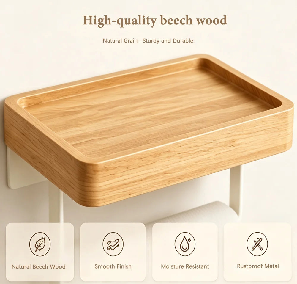 White Walnut Wood Bathroom Hardware Towel Rack Organizer