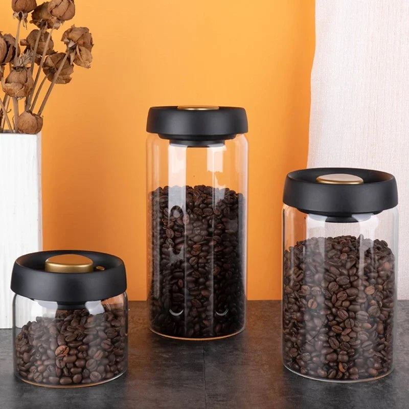 Coffee Beans Vacuum Sealed Jar Transparent Glass Food