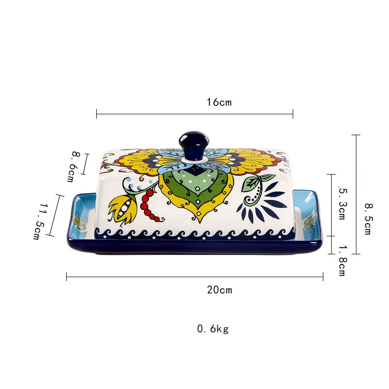 Nodic Style Hand-Painted Ceramic Butter Dish Lid Countertop