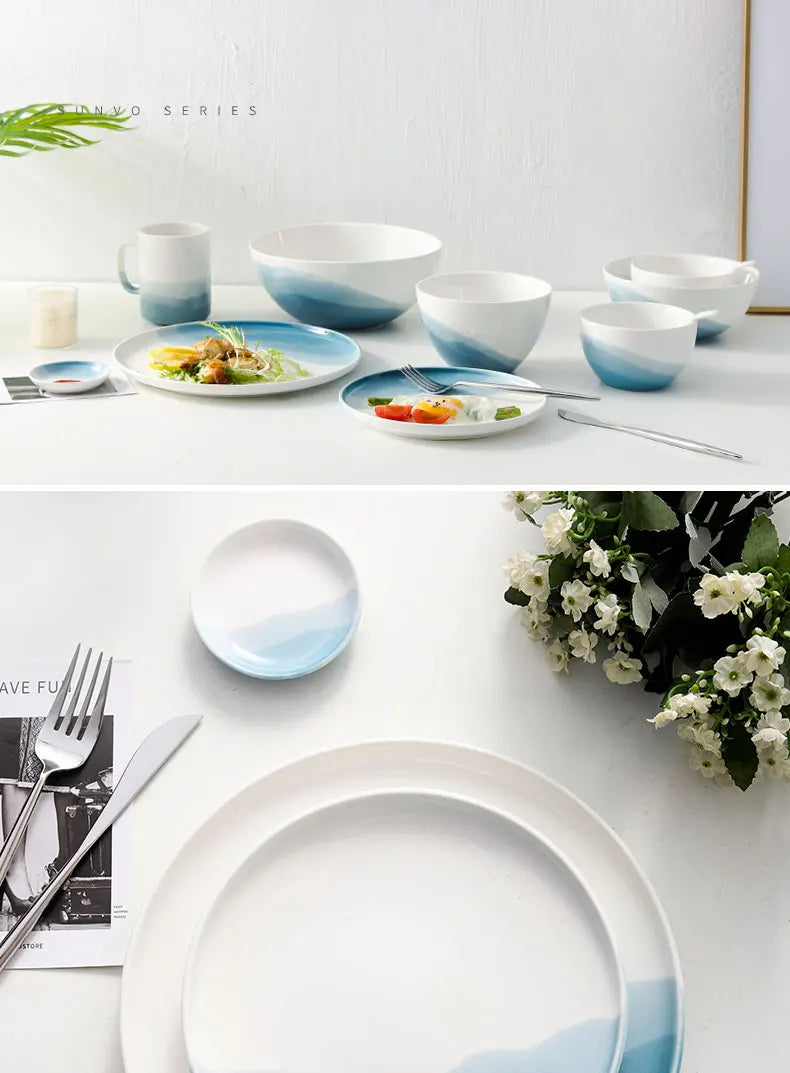 Mountain Scenery Ceramic Dinner Plate Big Round Dessert