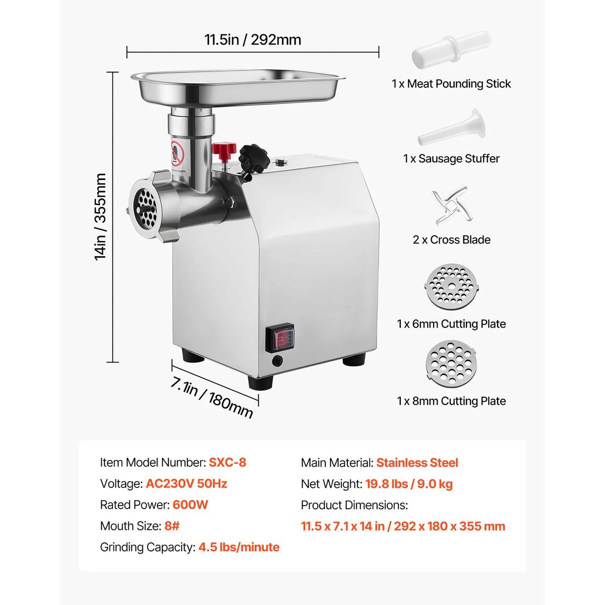 Succebuy Meat Grinder Lbs-9 2lbs/Min Capacity Electric Meat