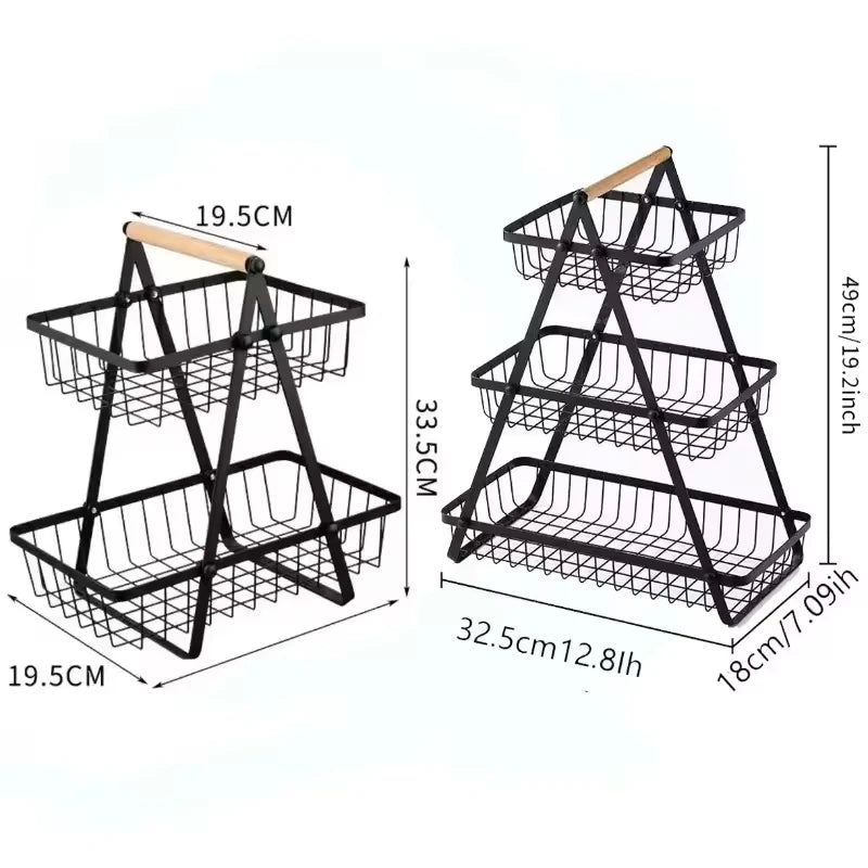Tiers Countertop Fruit Basket Iron Art Organizer Fruits
