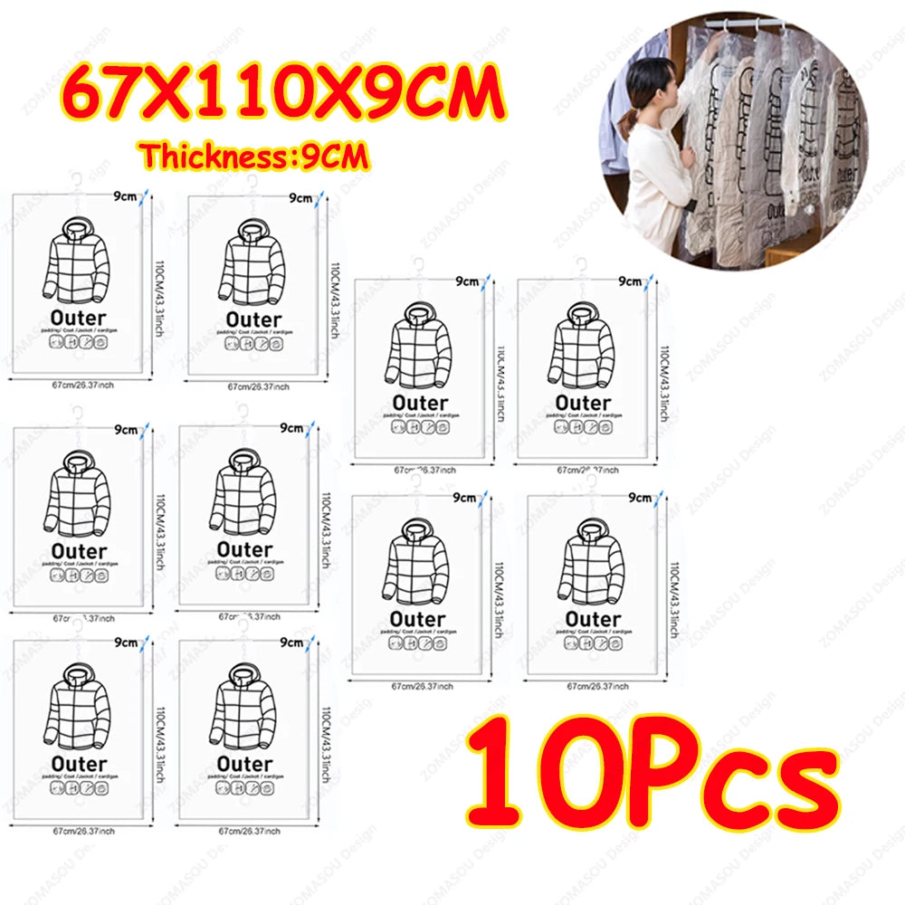 1-10pcs Hanging Vacuum Storage Bag Reusable Space Saver