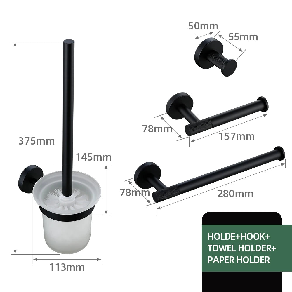 Matte Black Bathroom Brass Knurled Kit Paper Holder