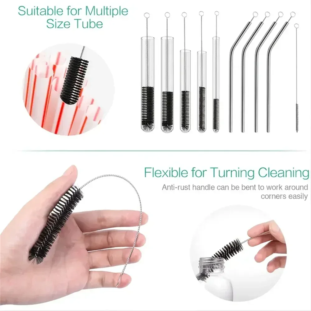 10-Pack 20cm Stainless Steel Bottle Cleaning Brushes Reusable