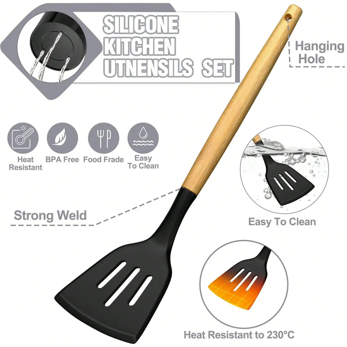Silicone Utensils Modern Cooking Utensil 34 Black Heat