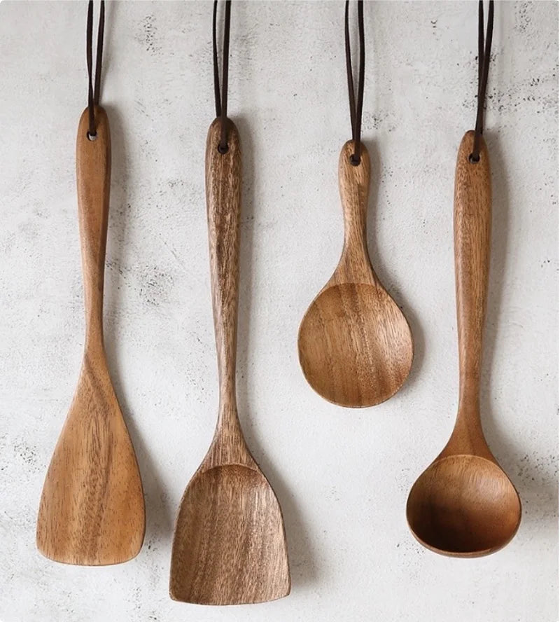 Wooden Utensils Sets Acacia Wood Long Handle Spatula