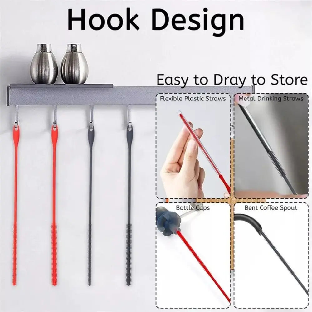Reusable Pipe Cleaning Brush Long Handle Silicone Straw
