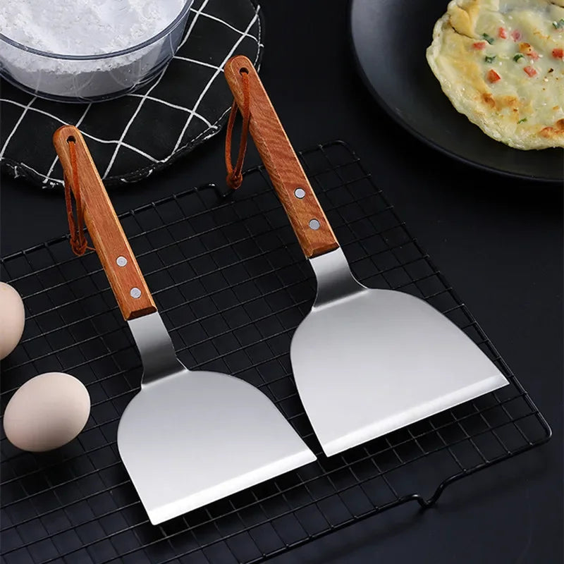 Stainless Steel Wooden Handle Teppanyaki Shovel Non-Slip Frying