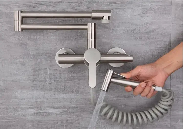 Black Sink Mixer 304 Sus Wall Mounted Foldable