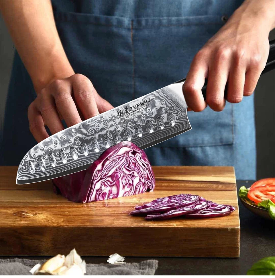 Japanese Style Santoku Knife Damascus Steel Professional Chef