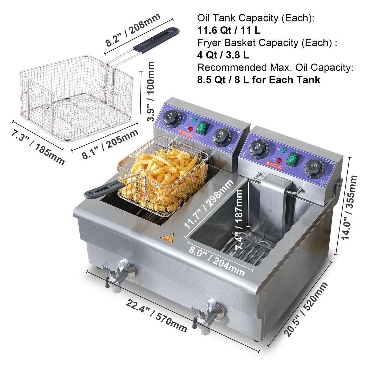 Succebuy 12l Electric Deep Fryer W/Dual Removable Tanks