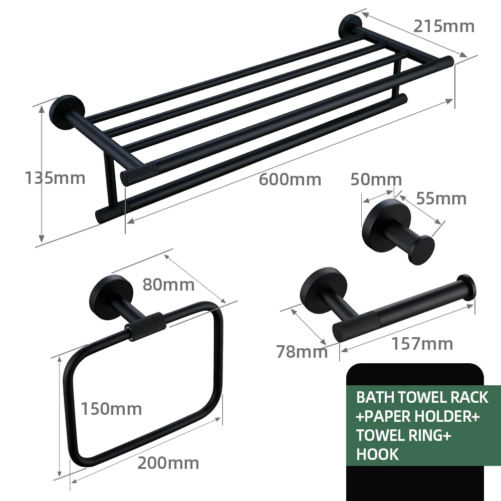 Matte Black Bathroom Brass Knurled Kit Paper Holder