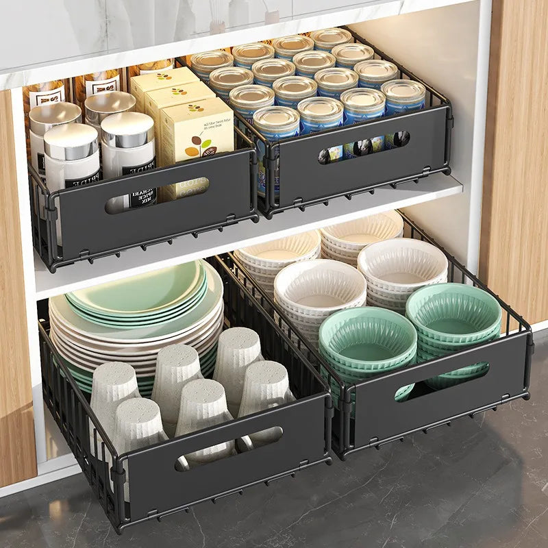 Non Perforated Folding Cabinet Pull-Out Basket Snack Storage