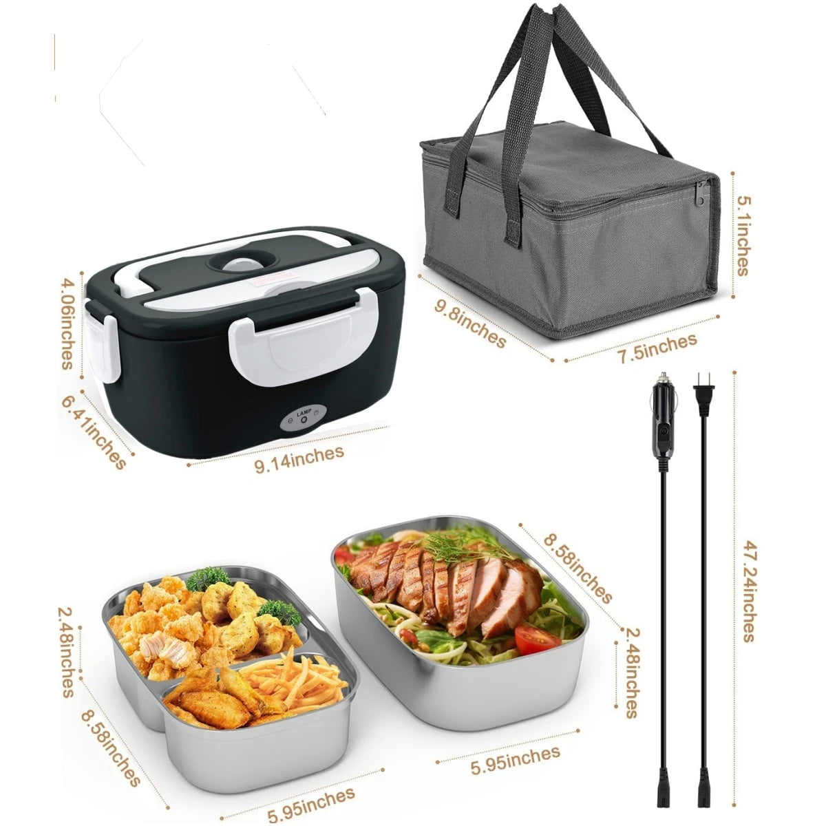 Electric Lunch Box Adults-60w Fast Heatedlunch Box Men&Women
