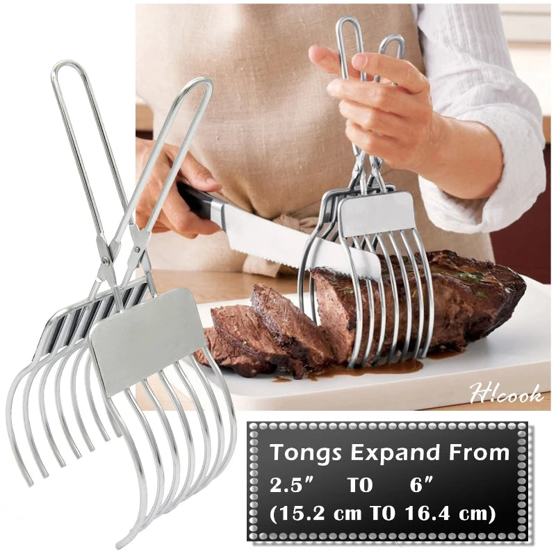Stainless Steel Roast Beef Cutting Tongs Meat Bread