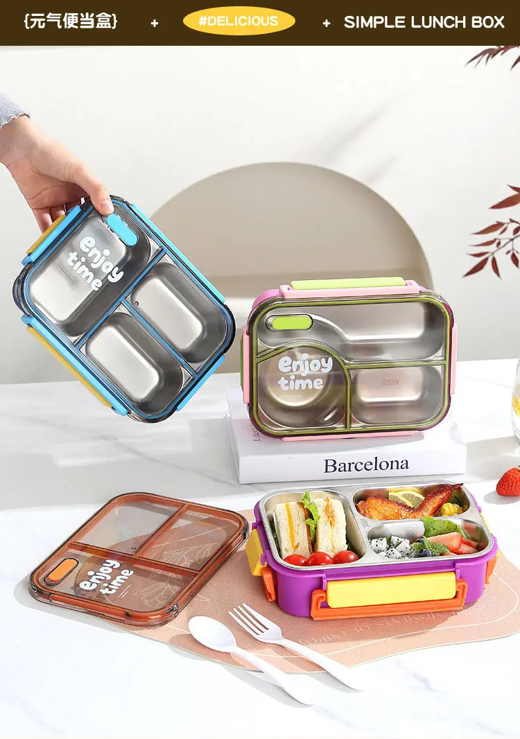 304 Stainless Steel Divided Lunch Box Fork Multi-Compartment