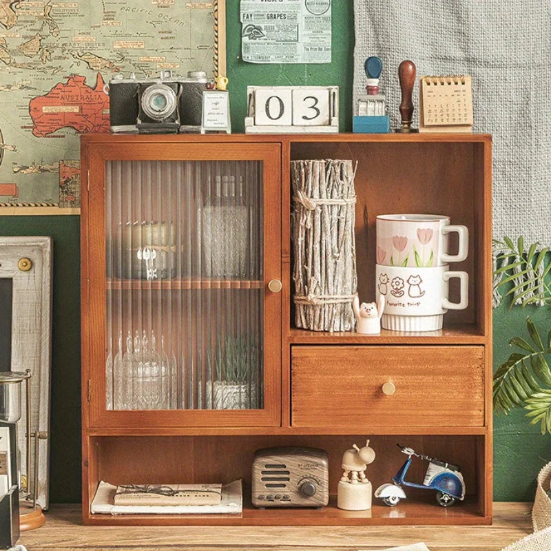 Retro Tabletop Display Cabinet - 3-Tier Glass &