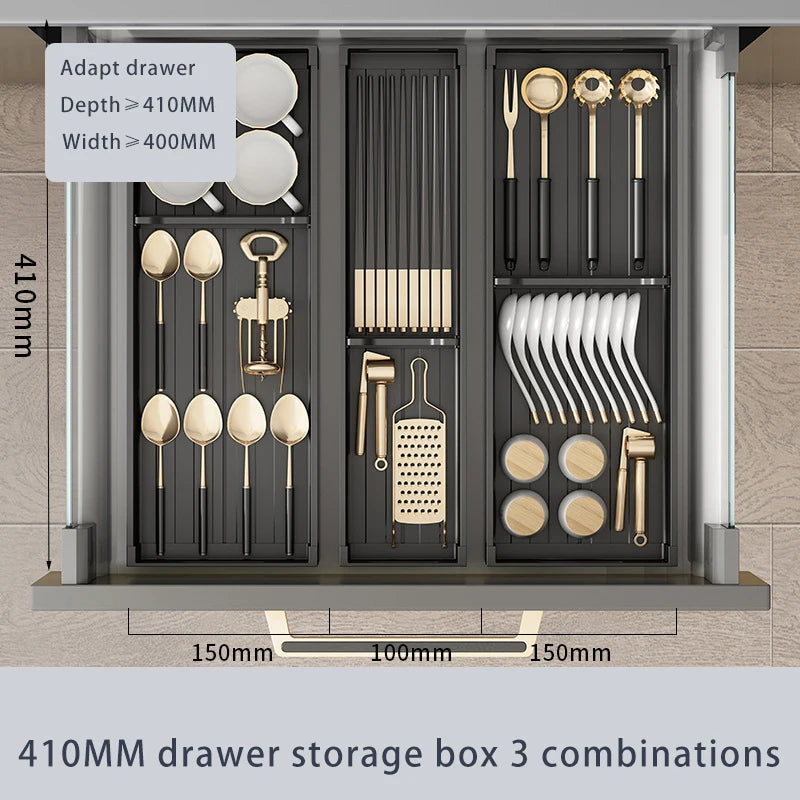 Adjustable Dish Rack Under Cabinet Drawer Spoon Chopsticks
