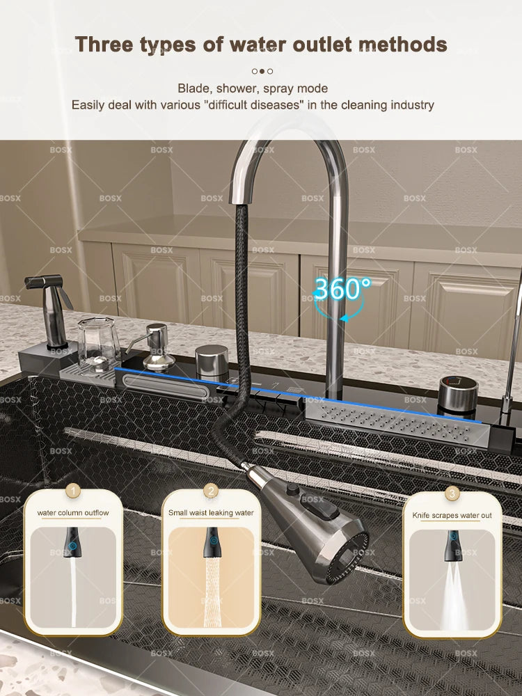 Sink Stainless Steel Waterfall Sinks Extra Large Slot