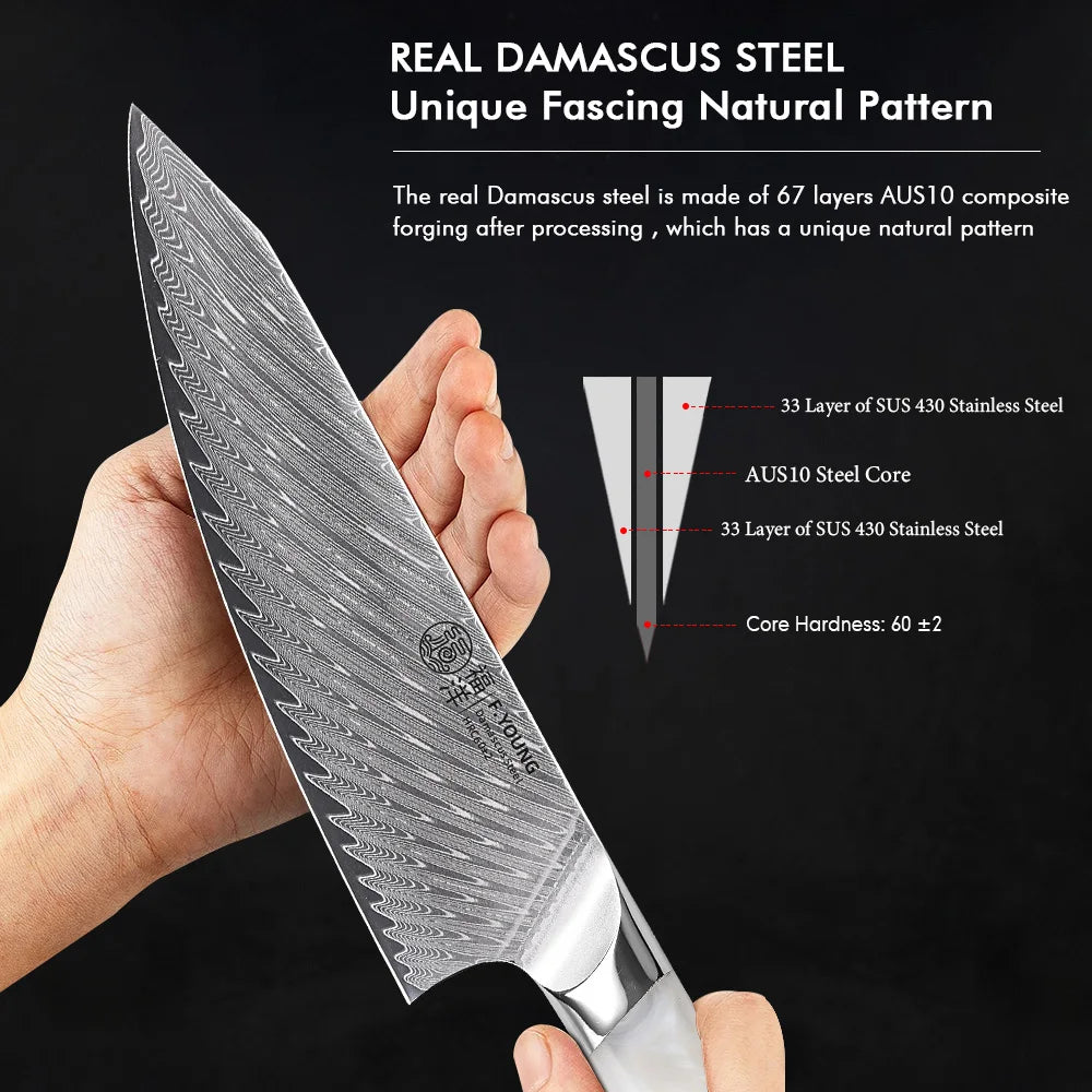 Young Japanese Chef Knife Damascus Steel Professional Knives
