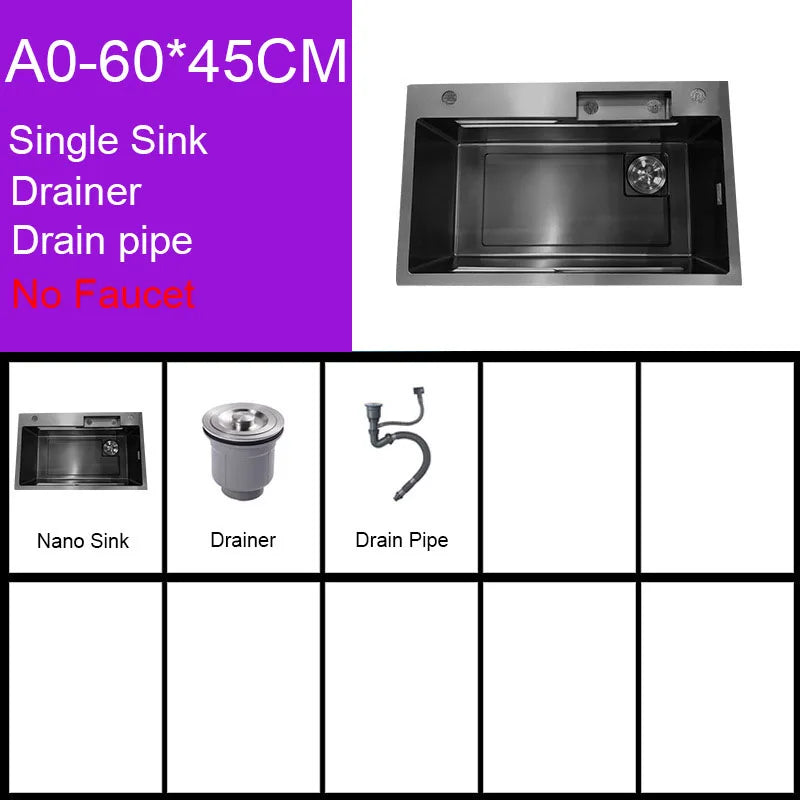 Black Nano Sink Waterfall Faucet Large Bowl Cup