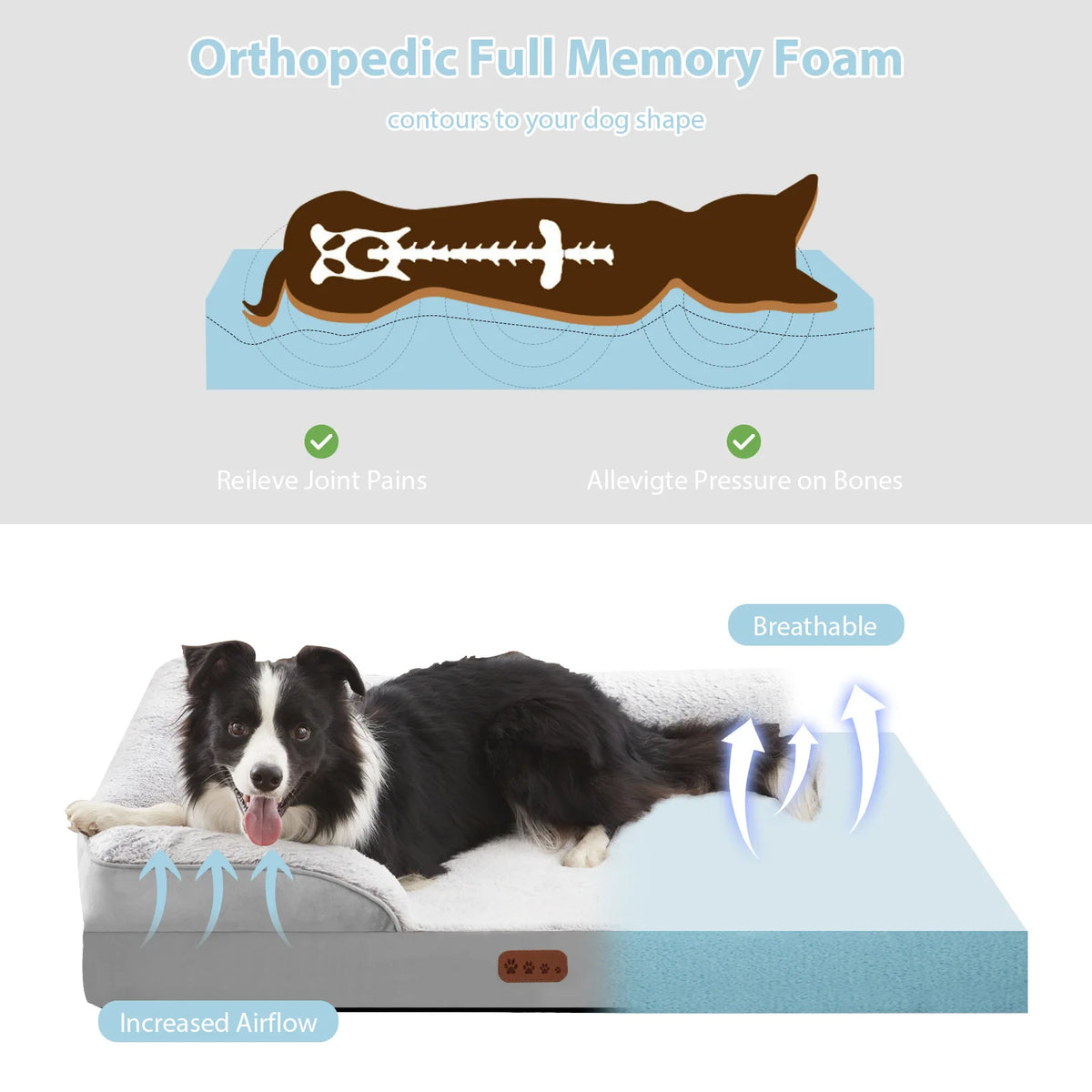 Orthopedic Memory Sponge Dog Bed Universal C-Type Armrest