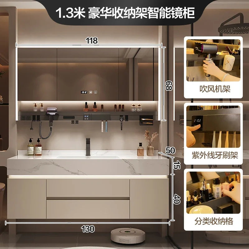 Partitions Storage Bathroom Cabinet Organizer Mirror Wall Shelves
