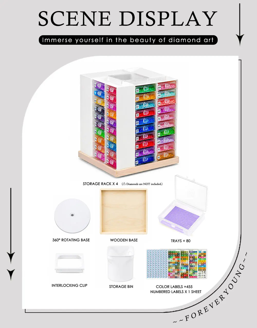 Foreveryoung Rotatable Diamond Storage Rack 80 Trays Wood