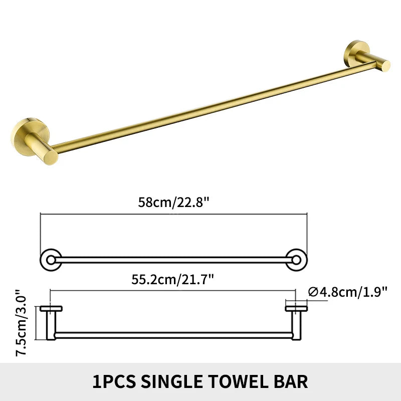 Brushed Gold Bathroom Towel Rack Toilet Brush Roll