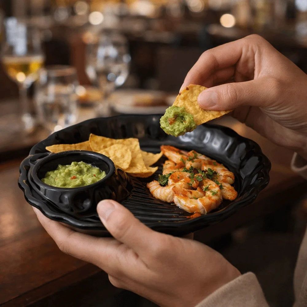 Minimalist Round Ceramic Dumpling Dishes Thicken Ruched Hem