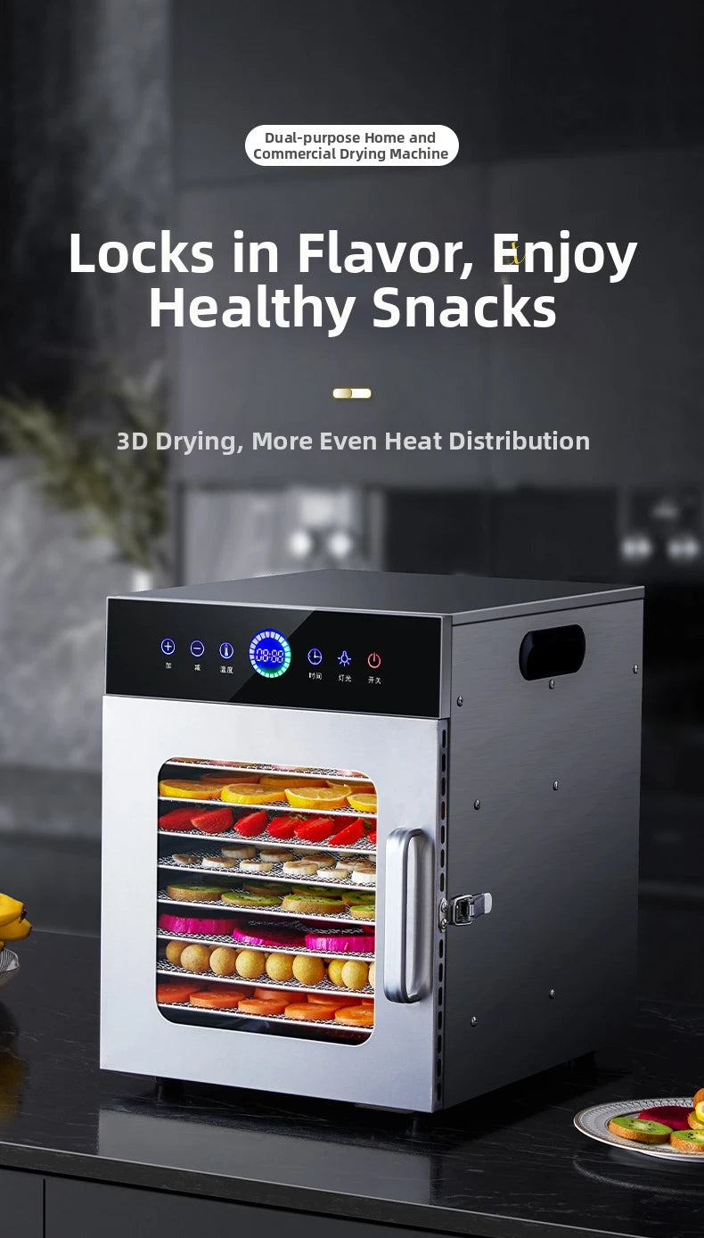8-Tier Stainless Steel Food Dehydrator Commercial Power Digital