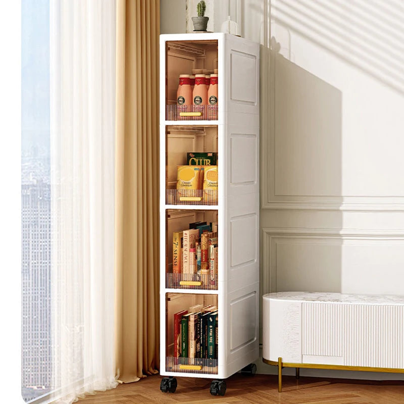 White Foldable Storage Cabinet Bathroom Organizer Slim Cabinet