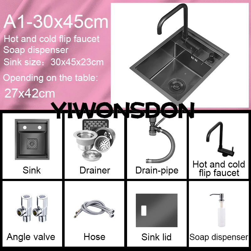 Nano Hidden Bar Sink Black Folding Faucet Silvery