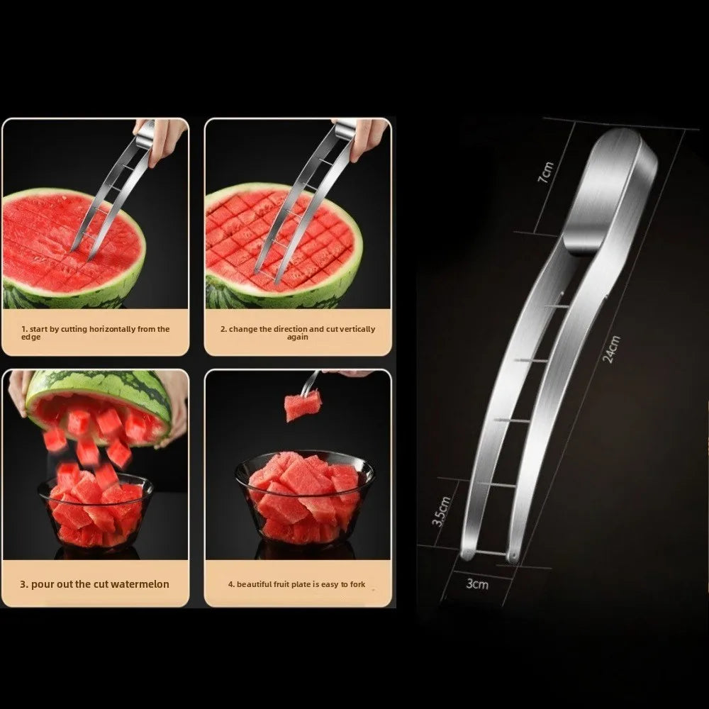 Watermelon Slicer Cut Pieces Stainless Steel Wooden-Handled Knife