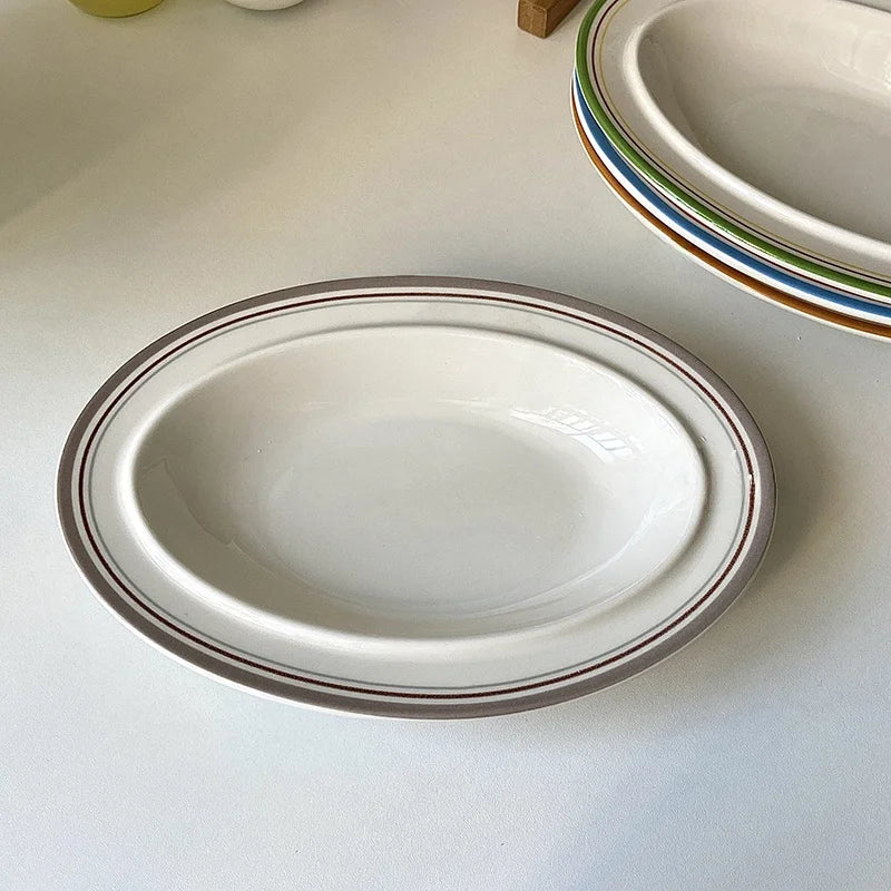 Korean Style Linear Ceramics Dim Sum Dish Pasta