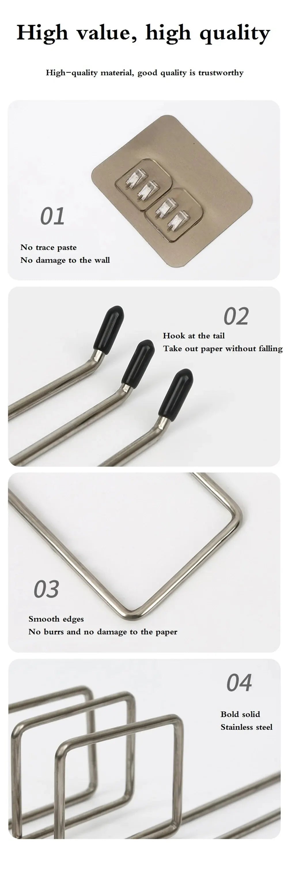 2pcs Paper Towel Holder Adhesive Toilet Paper Rack