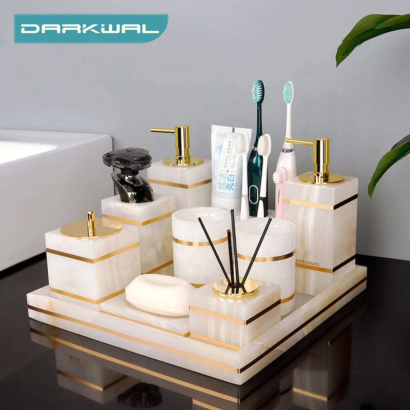 White Onyx Natural Marble Bathroom Gold Luxury Soap